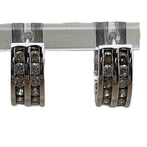 Women's Silver Tone and Glass Crystal Hoop Earrings Stone Row Ellipse Model